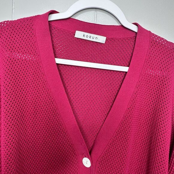 KOKUN Womens  Size XL Knit Button Cardigan Long Sweater W/Pockets Cotton Magenta - Picture 6 of 14